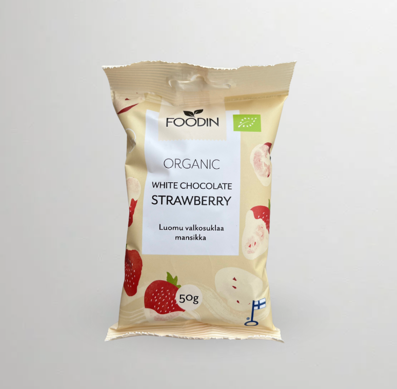 Biologische Aarbeien in Witte Chocolade - Foodin