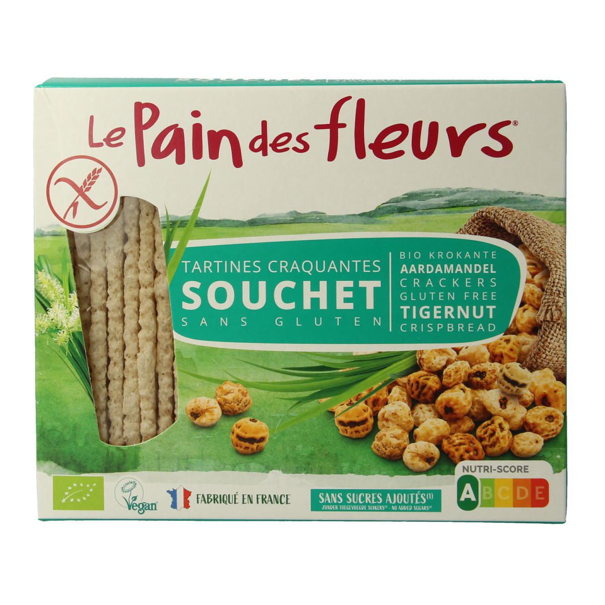 Pain Des Fleurs Krokante crackers aardamandel glutenvrij bio 150.00 Gram
