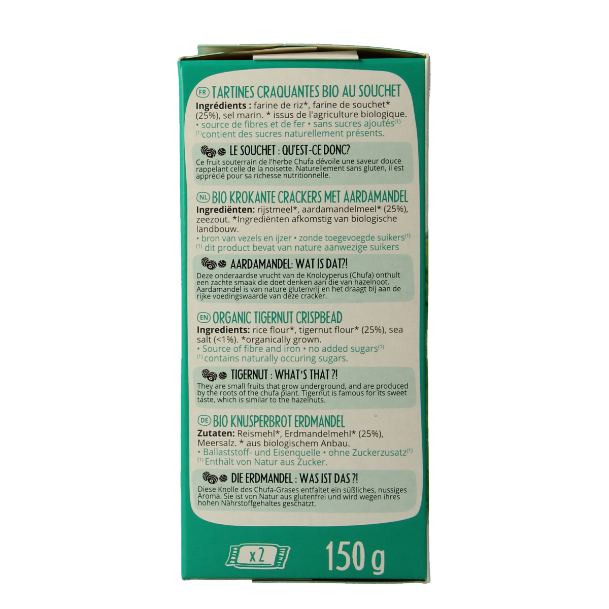 Pain Des Fleurs Krokante crackers aardamandel glutenvrij bio 150.00 Gram