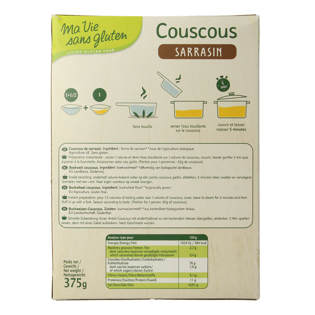 Ma Vie Sans Couscous 100% boekweit glutenvrij bio 375.00 Gram
