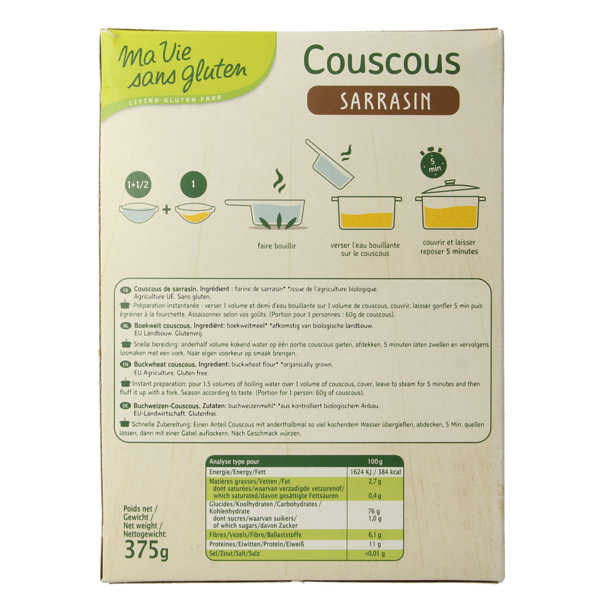 Ma Vie Sans Couscous 100% boekweit glutenvrij bio 375.00 Gram
