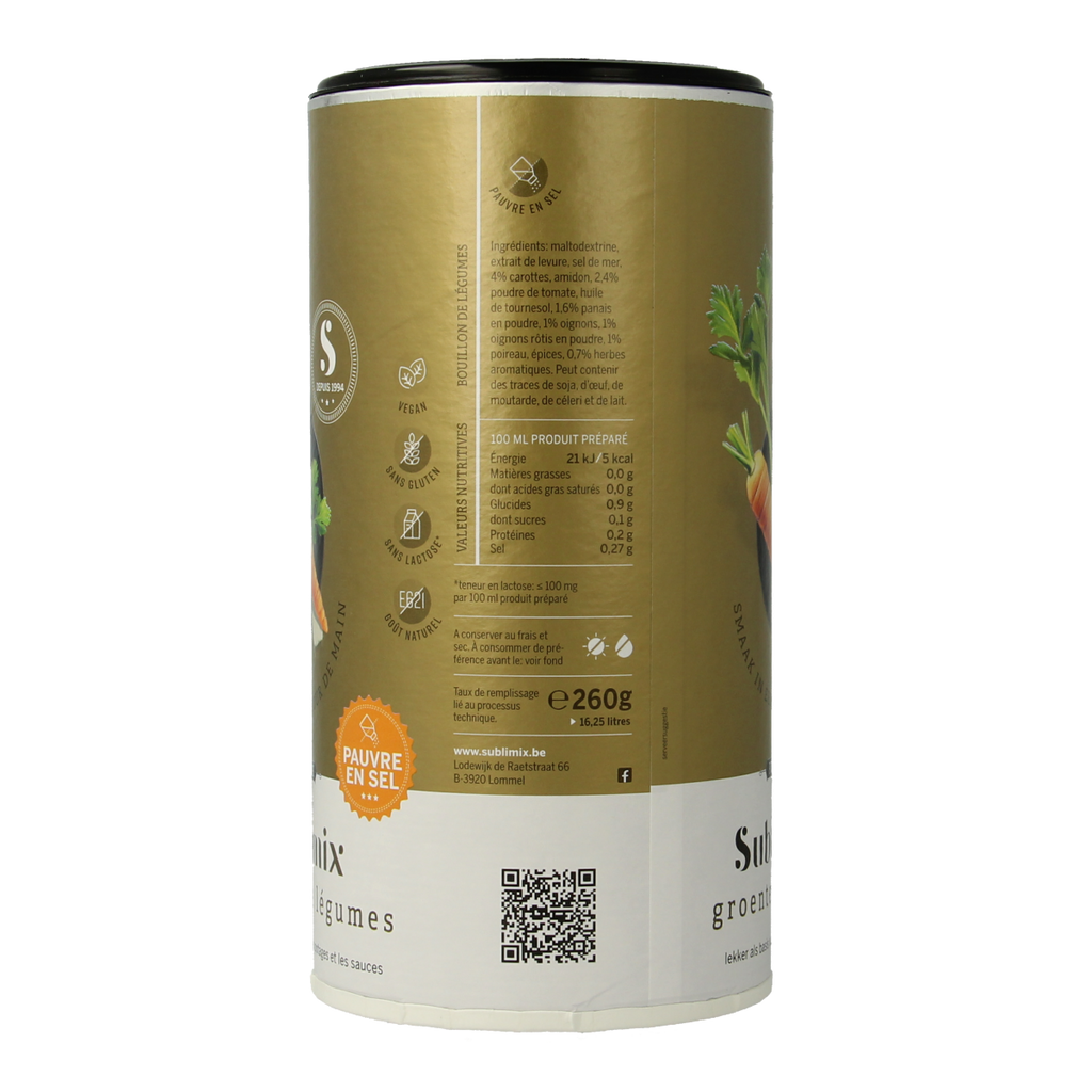 Sublimix Groentebouillon zoutarm glutenvrij 260.00 Gram