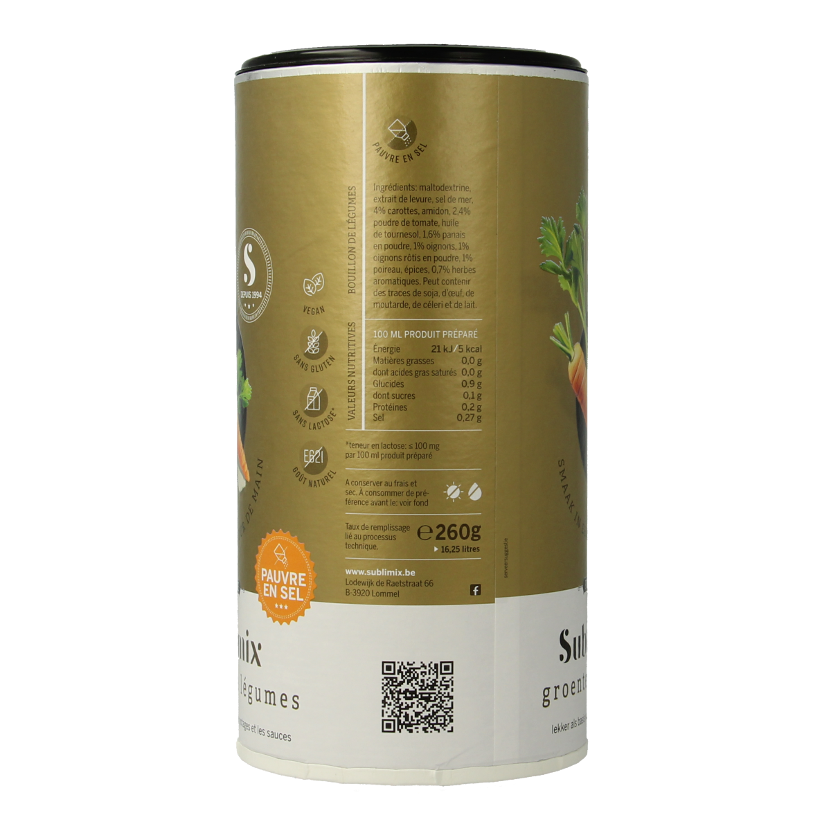 Sublimix Groentebouillon zoutarm glutenvrij 260.00 Gram