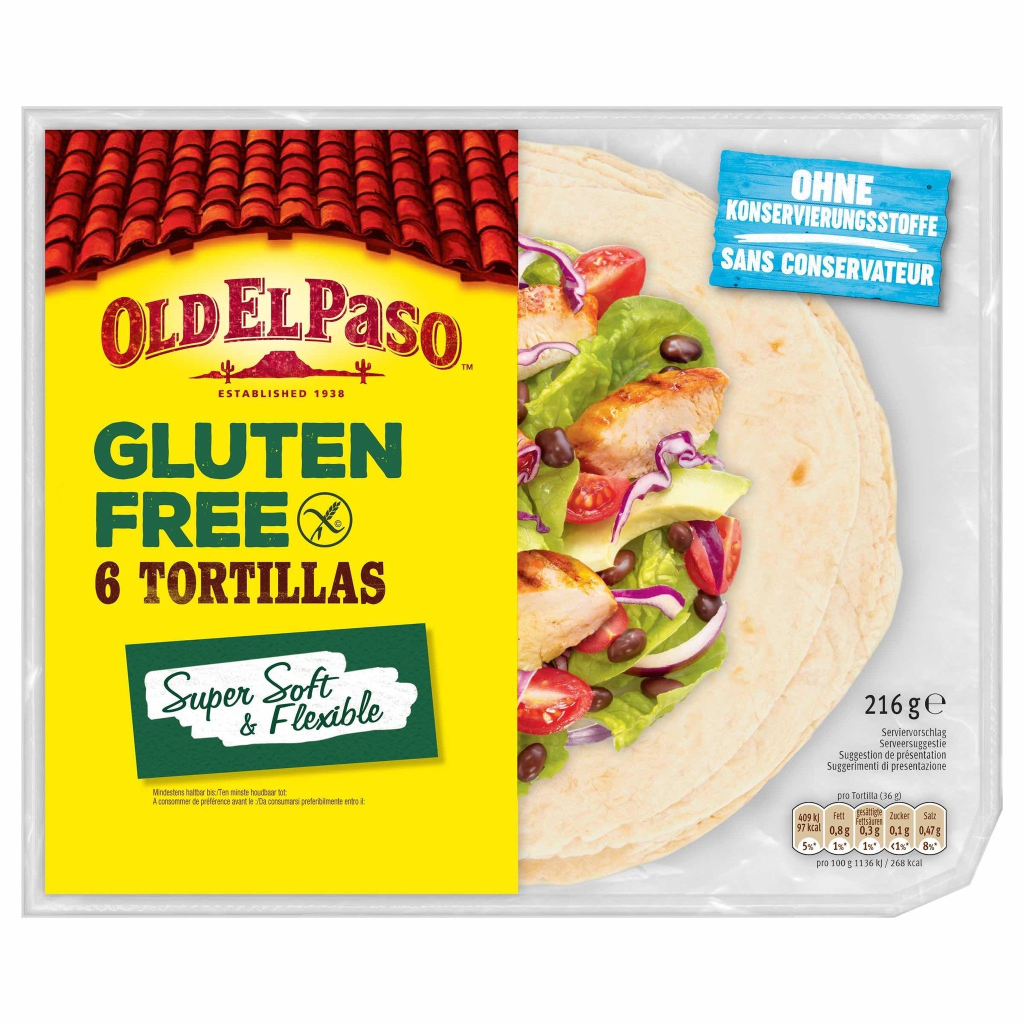 Old El Paso Tortillas glutenvrij 6 stuks 216.00 Gram
