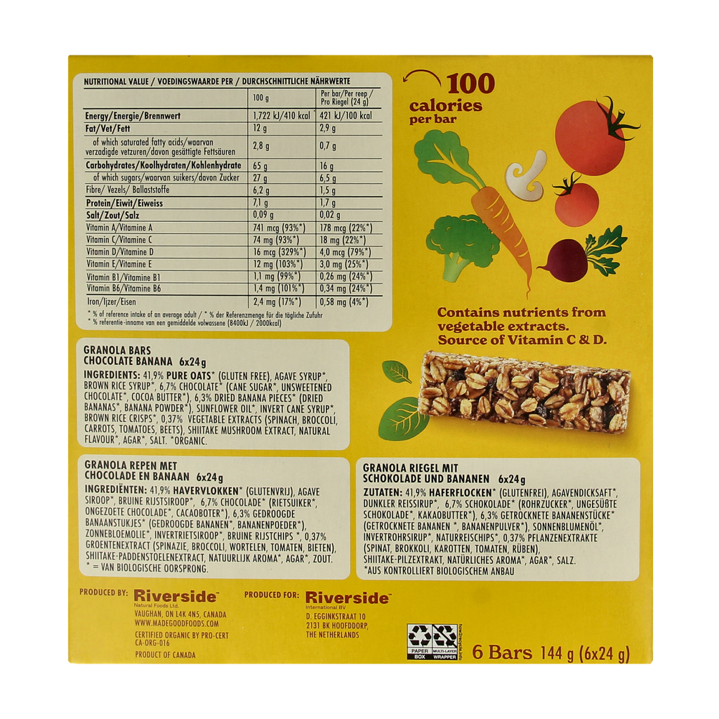 Made Good Granola bar chocolate banana 24 gram bio 6.00 Stuks