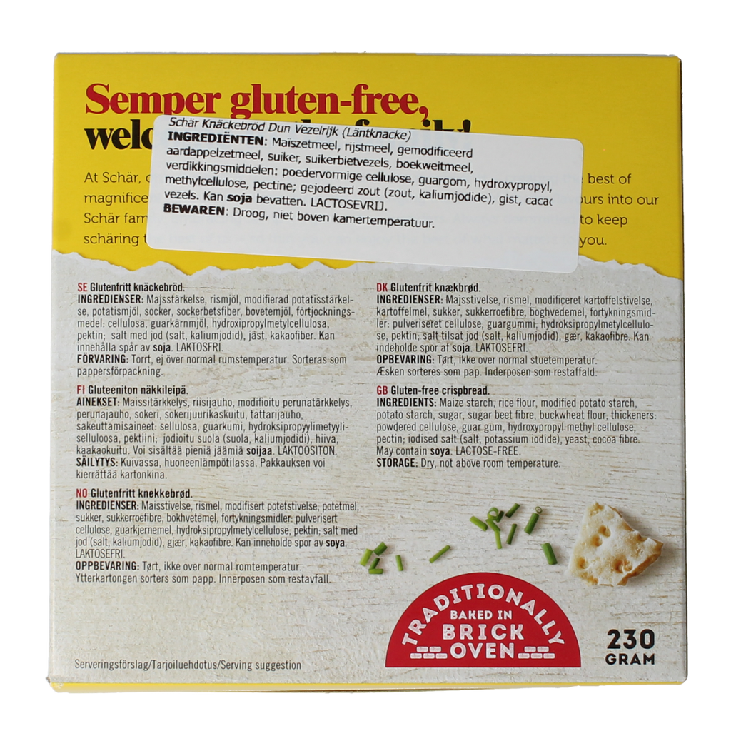 Schar Knackerbrod dun vezelrijk glutenvrij 230.00 Gram