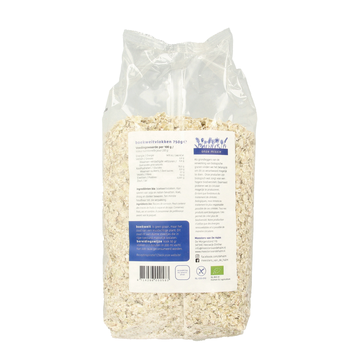 De Halm Boekweitvlokken glutenvrij bio 750.00 Gram